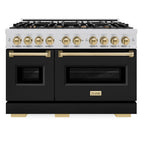 ZLINE 48 in. Gas Range Double Oven 6.7 cu. ft. 8 Burners Stainless Steel Black Matte Doors Champagne Bronze Accents (CGRZ-BLM-48-CB)