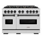 ZLINE Autograph Edition 48 in. Classic Double Oven Gas Range with 8 Burners, 6.7 cu. ft., Satin Stainless Steel with Matte Black Accents (CGRSZ-48-MB)
