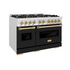 ZLINE 48 in. Double Oven Gas Range 6.7 cu. ft. 8 Burners Satin Stainless Steel Black Matte Doors Polished Gold Accents (CGRSZ-BLM-48-G)
