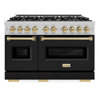 ZLINE 48 in. Gas Range 6.7 cu. ft. Double Oven 8 Burner Cooktop Satin Stainless Steel Black Matte Doors Champagne Bronze Accents (CGRSZ-BLM-48-CB)