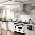 ZLINE Autograph 48 in. 6.0 cu. ft. Legacy Dual Fuel Range with 7 Gas Burners and Double Electric Ovens in Satin Stainless Steel with White Matte Doors and Matte Black Accents (RASZ-WM-48-MB)