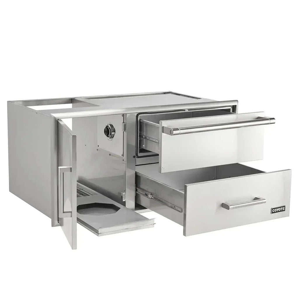 Coyote 42" Access Door With Storage & Warming Drawer Combo