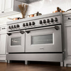 ZLINE 60 in. Legacy Dual Fuel Range with 8 Brass Burners, Gas Cooktop, Double Electric Convection Ovens (7.4 cu. ft.), Satin Stainless (RAS-SN-BR-60)