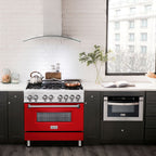 ZLINE 36 in. Dual Fuel Range with 6-Burner Gas Cooktop and Electric Convection Oven in Stainless Steel with Red Matte Door (RA-RM-36)