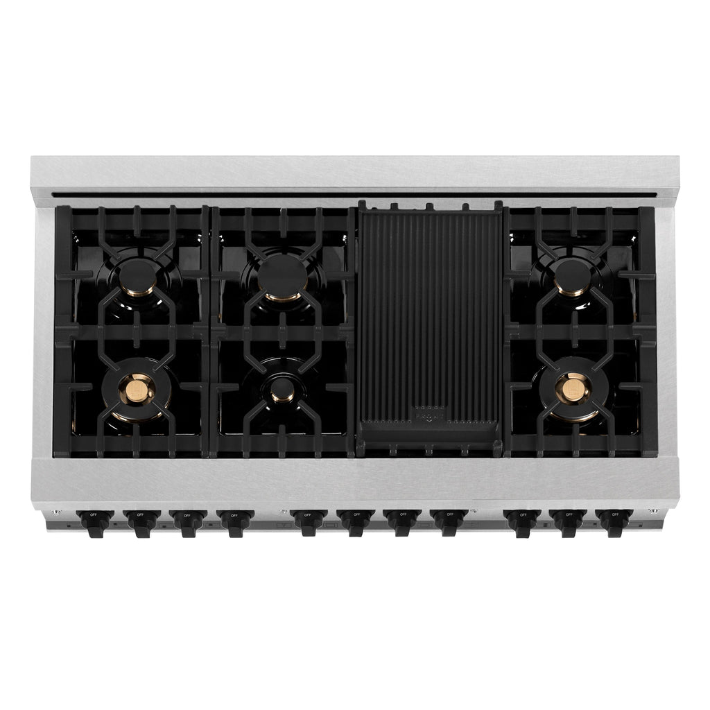 ZLINE Autograph 48 in. 6.0 cu. ft. Legacy Dual Fuel Range with 7 Gas Burners and Double Electric Ovens in Satin Stainless Steel with White Matte Doors and Matte Black Accents (RASZ-WM-48-MB)