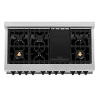 ZLINE Autograph 48 in. 6.0 cu. ft. Legacy Dual Fuel Range with 7 Gas Burners and Double Electric Ovens in Satin Stainless Steel with White Matte Doors and Matte Black Accents (RASZ-WM-48-MB)