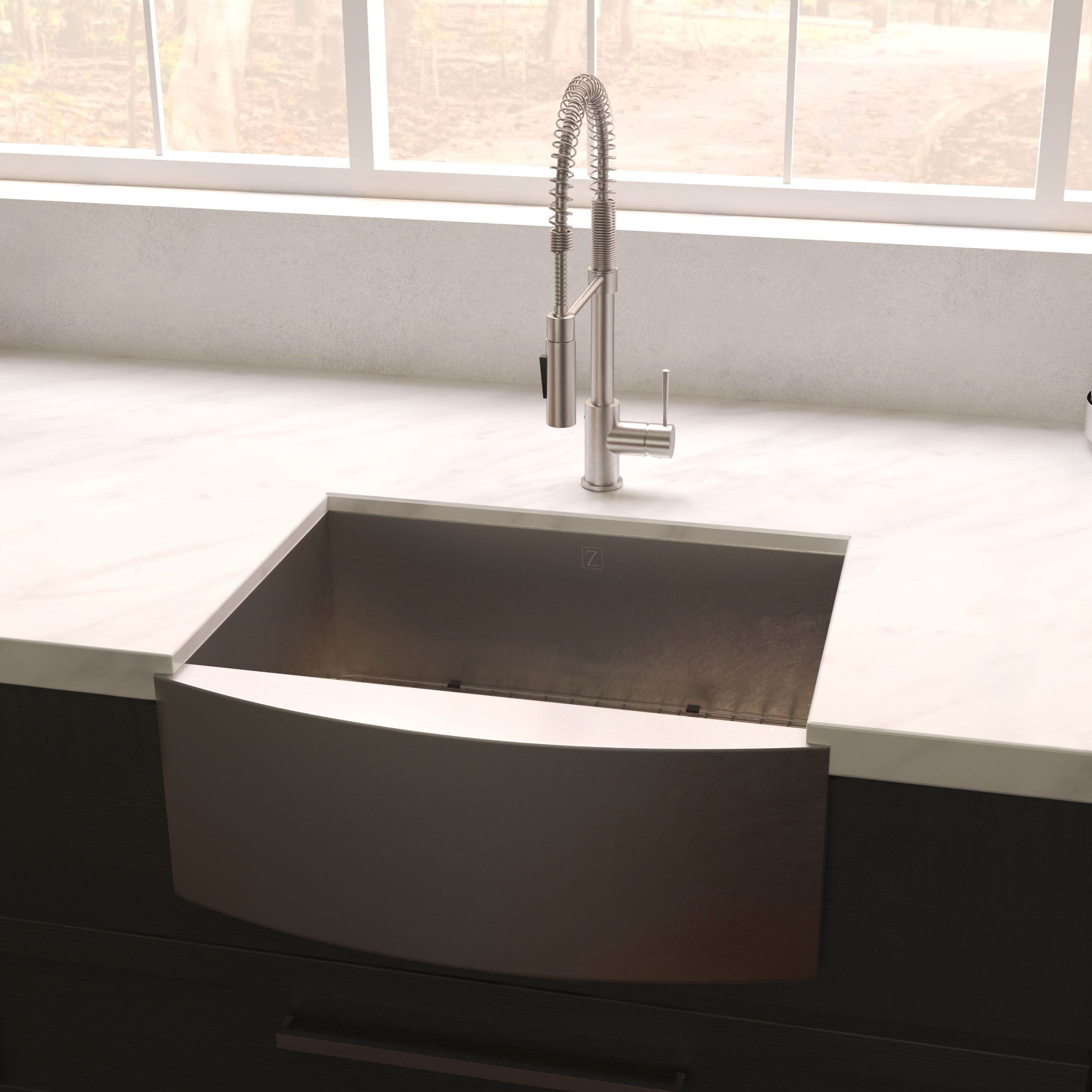 ZLINE 30" Zermatt Farmhouse Apron Mount Single Bowl Satin Stainless Steel Kitchen Sink with Bottom Grid, SAS-30S
