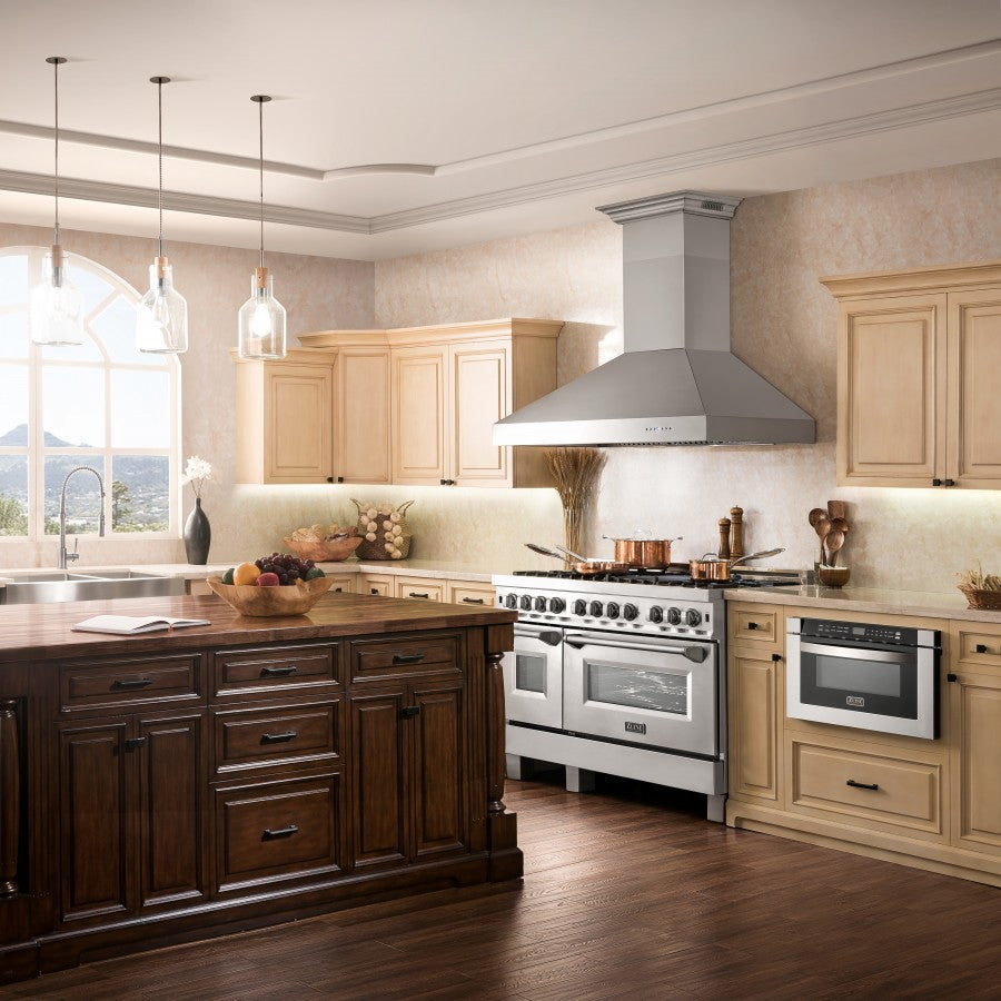 ZLINE 30 in. Wall Mount Range Hood, Stainless Steel, 400 CFM, 4-Speed Fan, CrownSound® Bluetooth Speakers (697CRN-BT-30)