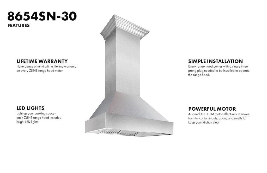 ZLINE 30 in. Kitchen Appliance Package with Satin Stainless Steel Stainless Dual Fuel Range, Ducted Vent Range Hood and Tall Tub Dishwasher, 3KP-RASRH30-DWV