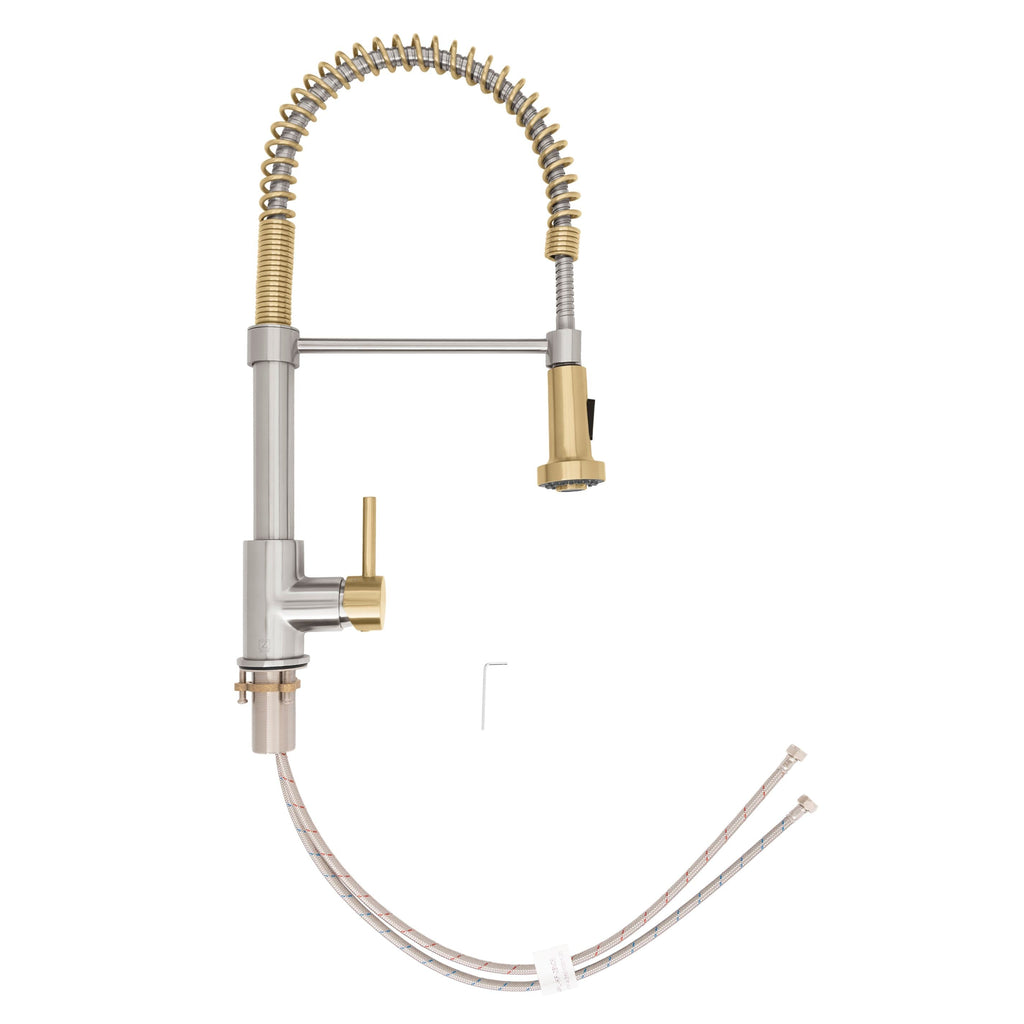 ZLINE Autograph Apollo Pull Down Spring Single Handle Kitchen Faucet in Brushed Nickel and Champagne Bronze, APL-KF-ZBNCB