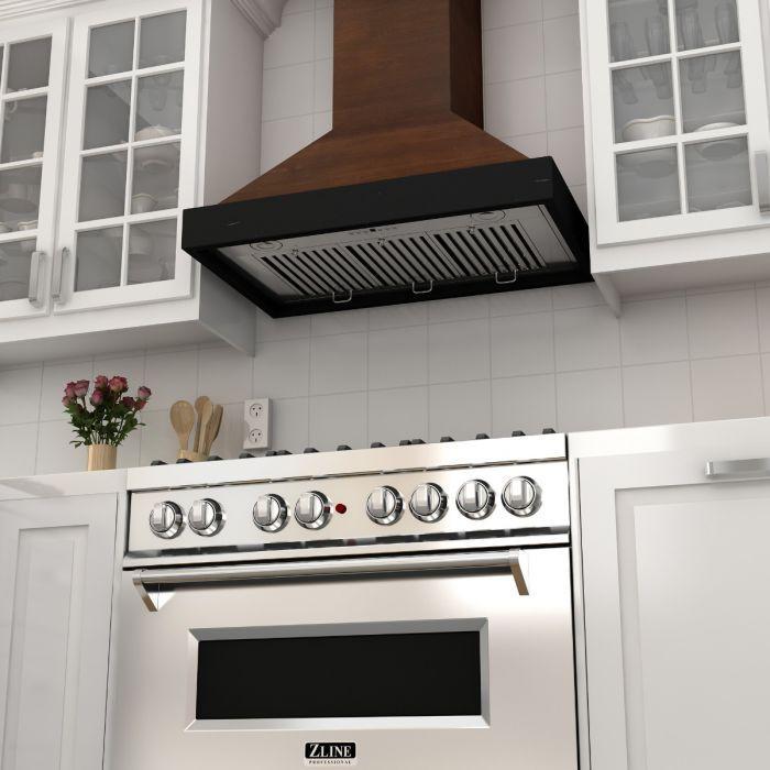 ZLINE 30 Inch Wooden Wall Mount Range Hood Antigua Walnut Finish Designer Series KBAR-30