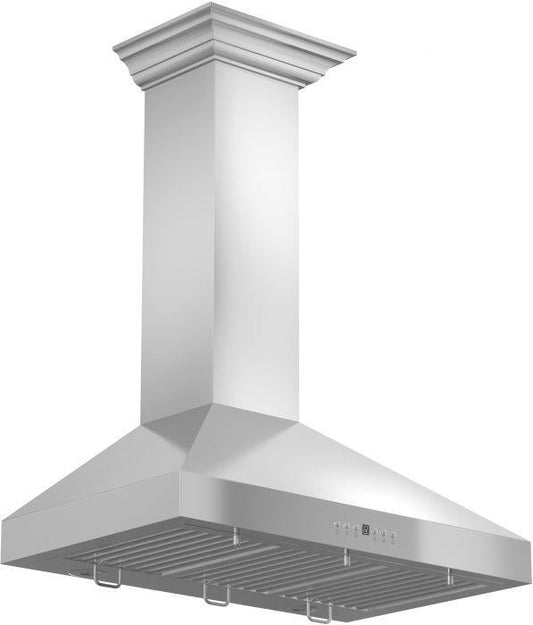ZLINE 36 in. Wall Mount Range Hood Stainless Steel Convertible Vent Crown Molding 400 CFM (KL3CRN-36)