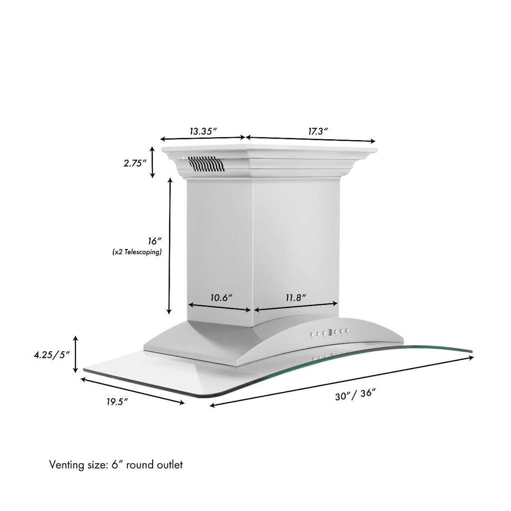 ZLINE 36 in. Wall Mount Range Hood 400 CFM Stainless Steel Bluetooth CrownSound Speakers (KNCRN-BT-36)