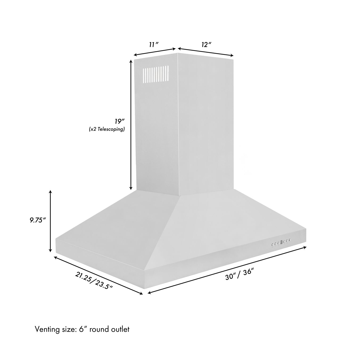 ZLINE 36 in Island Range Hood Stainless Steel Convertible Ducted/Ductless 4-Speed Fan (KL3i-36)