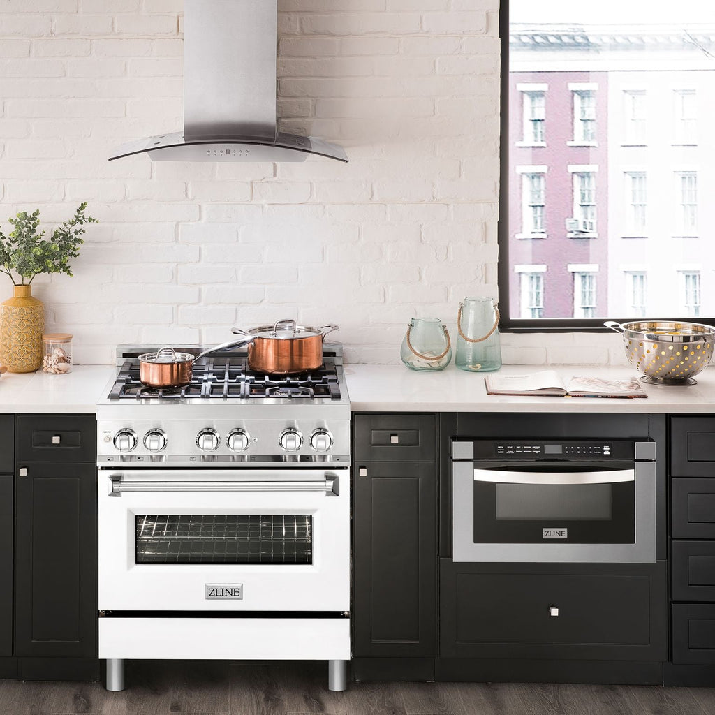 ZLINE 30-Inch Professional Gas Range with Electric Oven, Stainless Steel, White Matte Door (Model RA-WM-30)