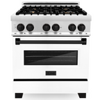 ZLINE Autograph 30 in. Dual Fuel Range 4.0 cu. ft. Gas Cooktop with Electric Convection Oven, White Matte Door and Black Matte Accents (RAZ-WM-30-MB)