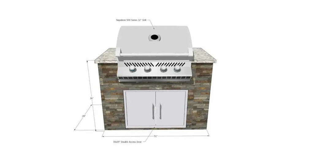Napoleon BI32 500-Series Gas BBQ Grill Island with 30x19 Double Access Doors