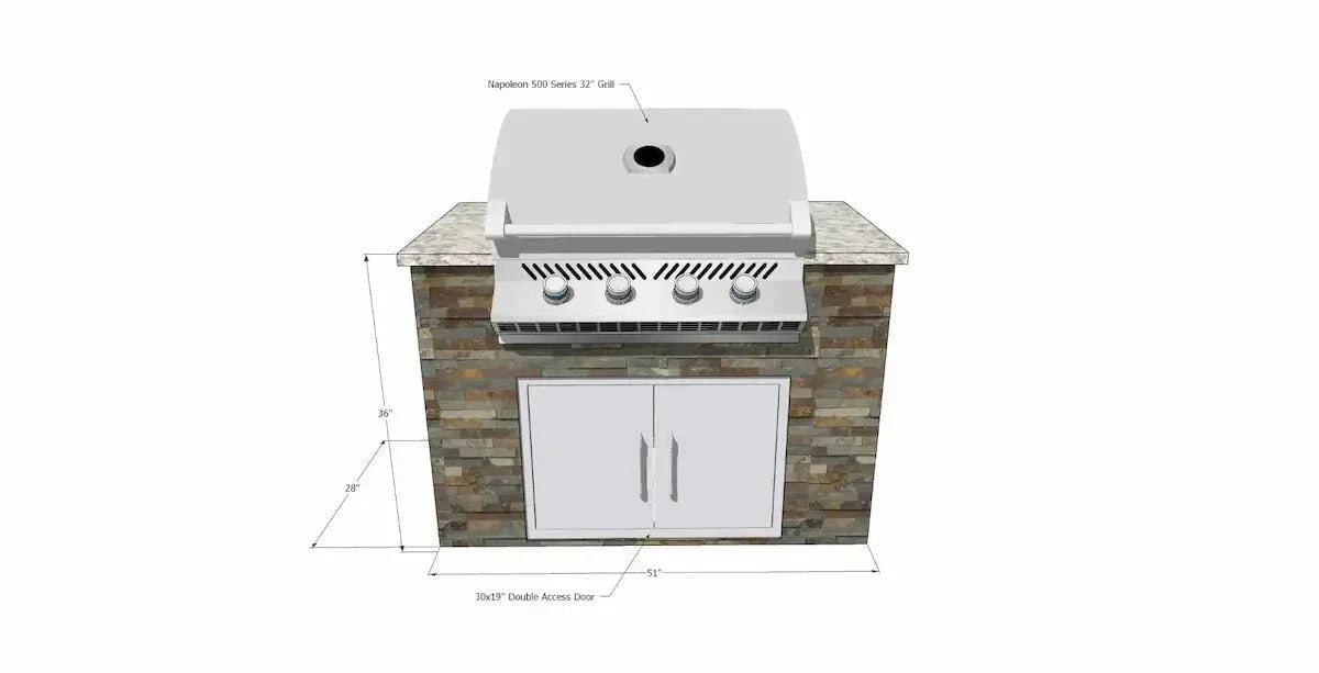 Napoleon BI32 500-Series Gas BBQ Grill Island with 30x19 Double Access Doors