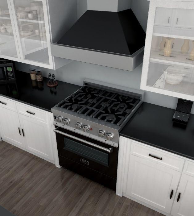 ZLINE Legacy 30-Inch Dual Fuel Range with 4-Burner Gas Cooktop, 4.0 cu. ft. Electric Convection Oven, Satin Stainless Steel with Black Matte Door (RAS-BLM-30)