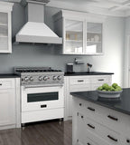 ZLINE Kitchen and Bath 30 in. Dual Fuel Range in Satin Stainless Steel with White Matte Door & 30 in. Range Hood Appliance Package, 2KP-RASWMRH30
