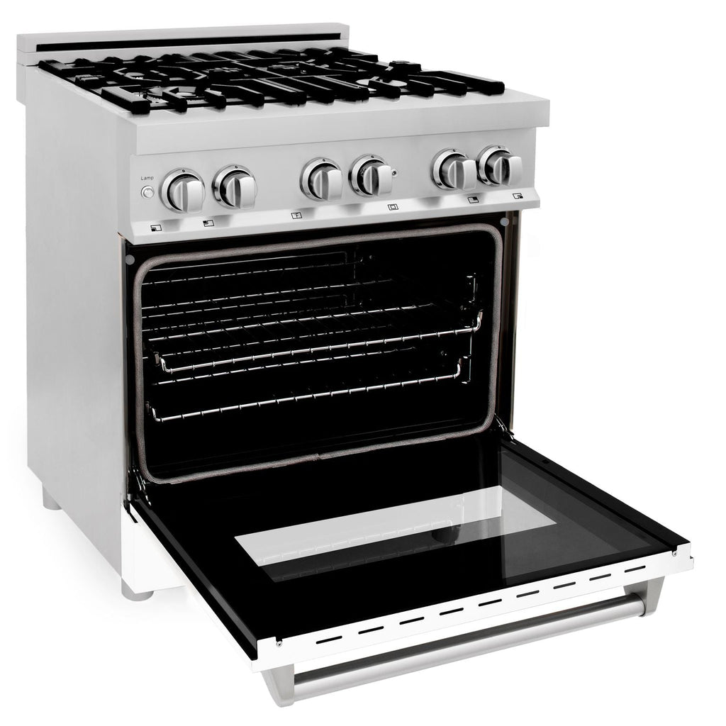 ZLINE 30-Inch Professional Gas Range with Electric Oven, Stainless Steel, White Matte Door (Model RA-WM-30)