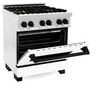 ZLINE Autograph Edition 30 in. 4.0 cu. ft. Legacy Dual Fuel Range with 4-Burner Gas Cooktop and Electric Convection Oven in Satin Stainless Steel with White Matte Door and Matte Black Accents (RASZ-WM-30-MB)