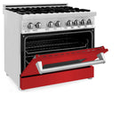 ZLINE 36 in. Dual Fuel Range with 6-Burner Gas Cooktop and Electric Convection Oven in Stainless Steel with Red Matte Door (RA-RM-36)