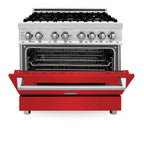 ZLINE 36 in. Dual Fuel Range with 6-Burner Gas Cooktop and Electric Convection Oven in Stainless Steel with Red Matte Door (RA-RM-36)