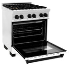 ZLINE Autograph Edition 30 in. 4.0 cu. ft. Legacy Dual Fuel Range with 4-Burner Gas Cooktop and Electric Convection Oven in Satin Stainless Steel with White Matte Door and Matte Black Accents (RASZ-WM-30-MB)