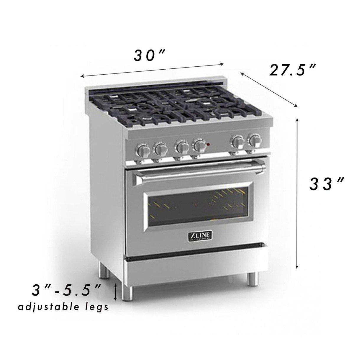 ZLINE 30" Professional Dual Fuel Range with 4 Gas Burners and Electric Oven in Stainless Steel with Red Gloss Door (RA-RG-30)