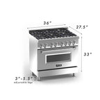 ZLINE 36" Professional Dual Fuel Range with 6-Burner Gas Cooktop and Electric Convection Oven in Stainless Steel with Red Gloss Door (RA-RG-36)