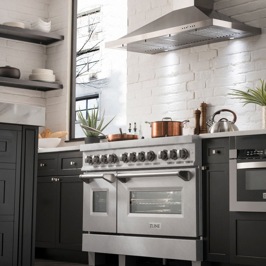 ZLINE Appliance Package - 48" Dual Fuel Range and Convertible Vent Range Hood in Satin Stainless Steel , 2KP-RASSNRH48