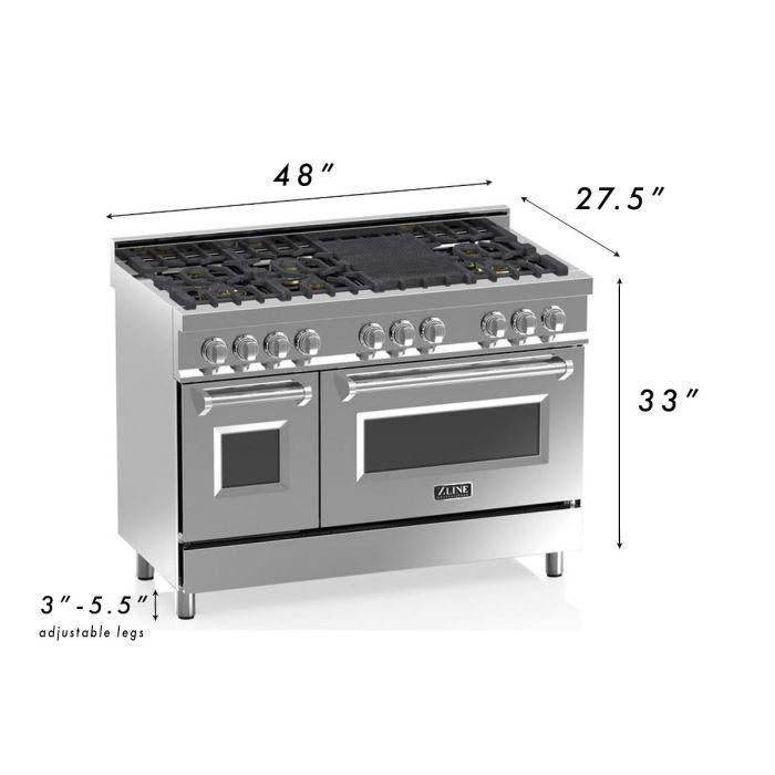 ZLINE Legacy 48-Inch Dual Fuel Range, 7-Burner Gas Cooktop, 6.0 cu. ft. Double Electric Ovens, Stainless Steel with Satin Stainless Doors (RA-SN-48)
