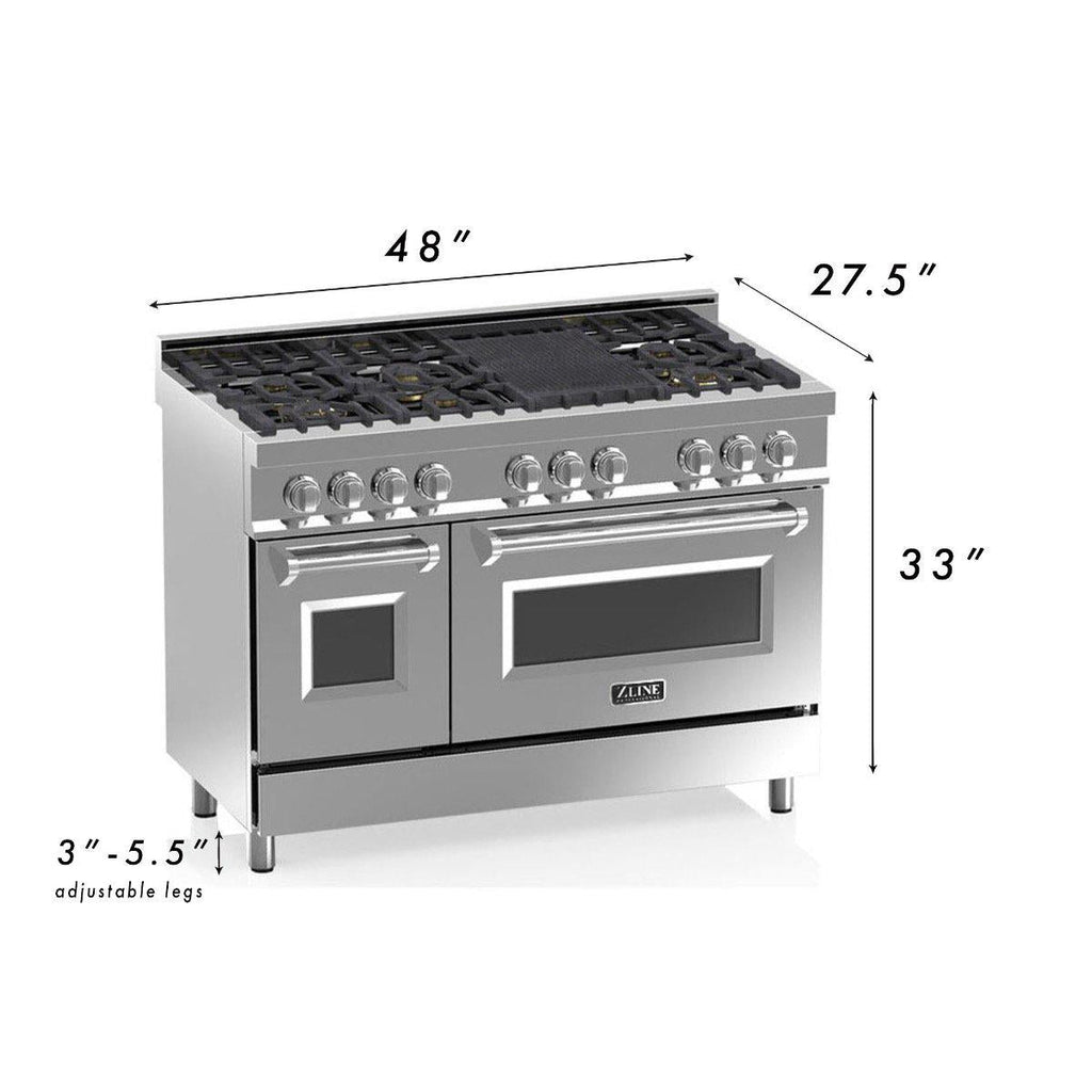 ZLINE 48 in. 6.0 cu. ft. Dual Fuel Range with 7 Gas Burners and Electric Convection Oven in Stainless Steel with Blue Gloss Door (RA-BG-48)