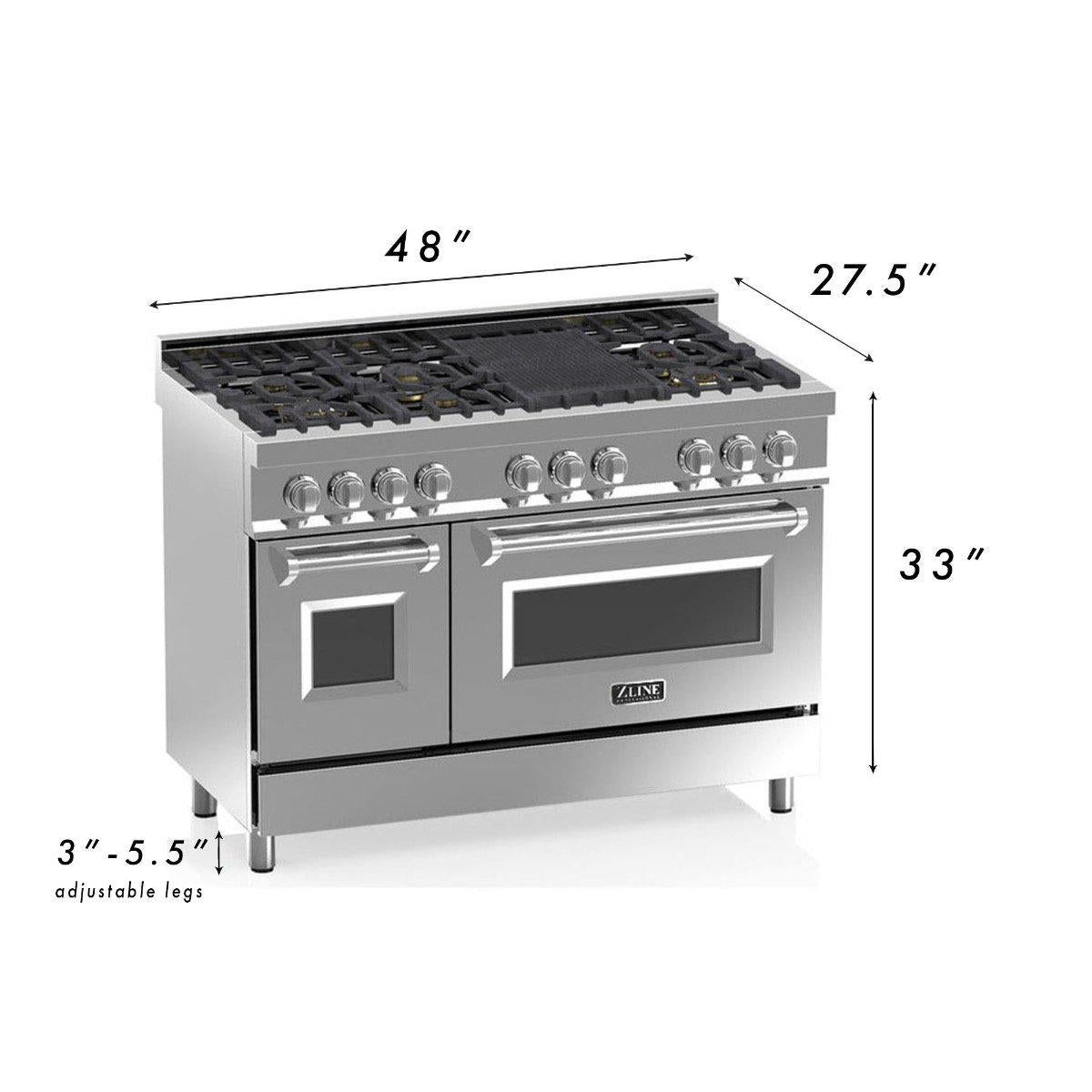 ZLINE 48 in. 6.0 cu. ft. Dual Fuel Range with 7 Gas Burners and Electric Convection Oven in Stainless Steel with Blue Gloss Door (RA-BG-48)