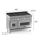 ZLINE 48-Inch Professional Gas Range with Electric Oven, 7 Burners, 6.0 cu. ft., Stainless Steel with Matte Black Accents (Model RA-BLM-48)
