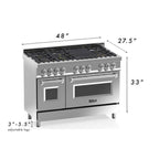 ZLINE 48 in. Dual Fuel Range with 7 Gas Burners and 6.0 cu. ft. Electric Convection Oven in Stainless Steel with Blue Matte Door (RA-BM-48)