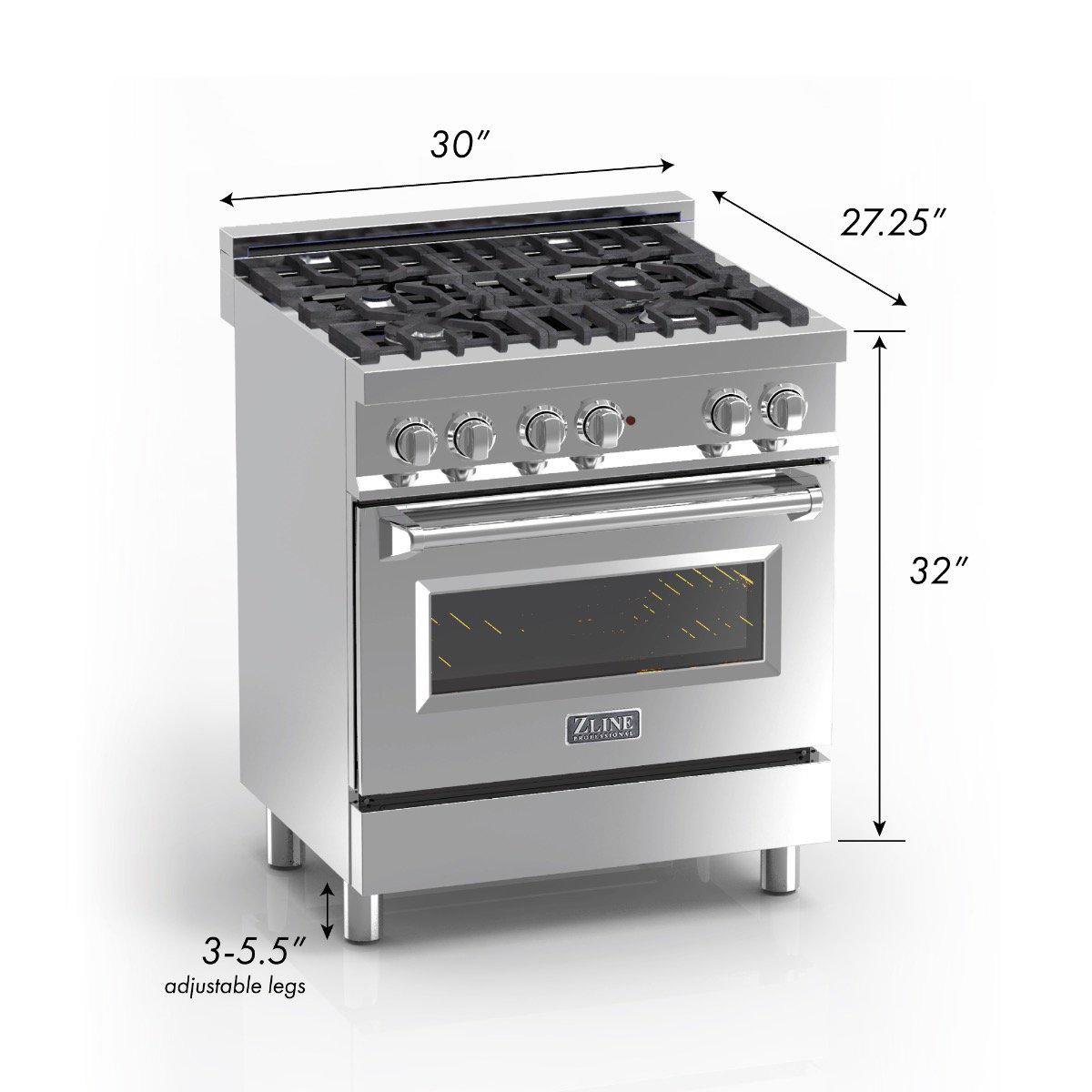ZLINE Legacy 30-Inch Dual Fuel Range with 4-Burner Gas Cooktop, 4.0 cu. ft. Electric Convection Oven, Satin Stainless Steel with Black Matte Door (RAS-BLM-30)