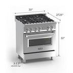 ZLINE 30 in. Legacy Dual Fuel Range with 4 Burner Gas Cooktop and Electric Convection Oven in Satin Stainless Steel with Blue Matte Door (RAS-BM-30)