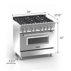ZLINE Legacy 36" Dual Fuel Range, 4.6 cu. ft., 6-Burner Gas Cooktop, Electric Convection Oven, Satin Stainless Steel with Red Gloss Door (RAS-RG-36)