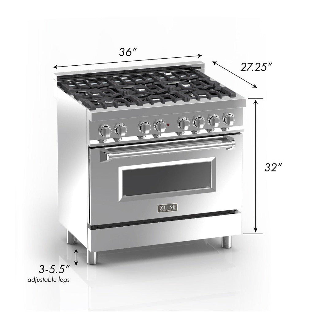 ZLINE 36 in. Legacy Dual Fuel Range, 4.6 cu. ft., 6 Burner Gas Cooktop, Electric Convection Oven, Satin Stainless Steel with Red Matte Door (RAS-RM-36)
