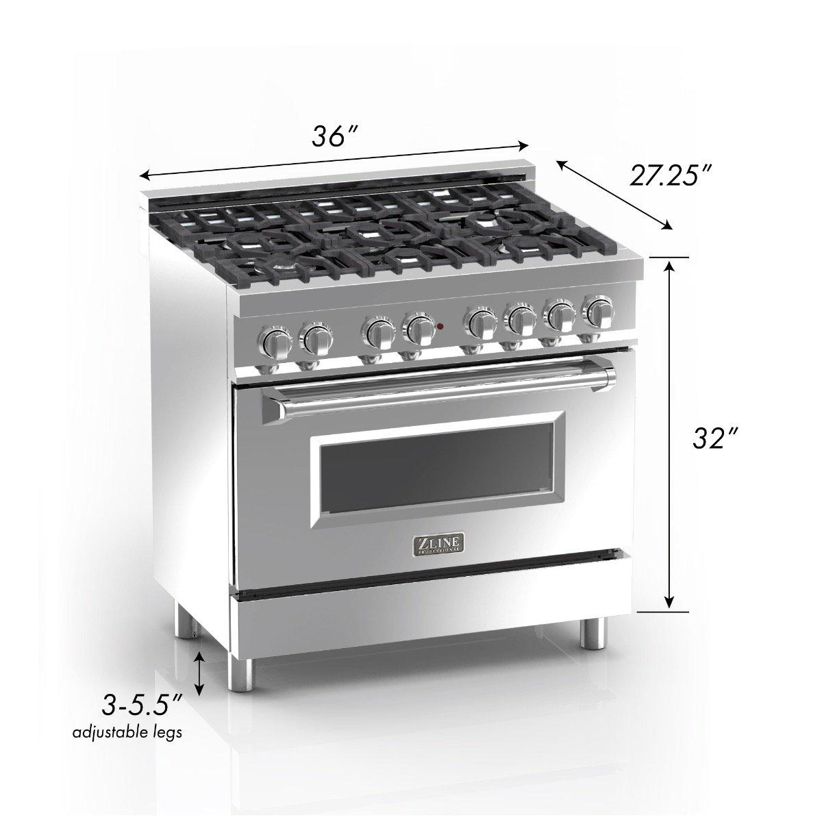 ZLINE 36 in. Legacy Dual Fuel Range, 4.6 cu. ft., 6 Burner Gas Cooktop, Electric Convection Oven, Satin Stainless Steel with Red Matte Door (RAS-RM-36)