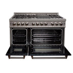 ZLINE 48 in. Legacy Dual Fuel Range with 7 Gas Burners and Double Electric Ovens, 6.0 cu. ft., Satin Stainless Steel with Black Matte Doors (RAS-BLM-48)