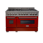 ZLINE 48 in. Legacy Dual Fuel Range, 6.0 cu. ft., 7 Burner Gas Cooktop, Double Electric Ovens, Satin Stainless Steel with Red Gloss Doors (RAS-RG-48)