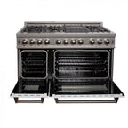 ZLINE Appliance Package - 48" Dual Fuel Range with White Matte Door and Convertible Vent Range Hood in Satin Stainless Steel, 2KP-RASWMRH48