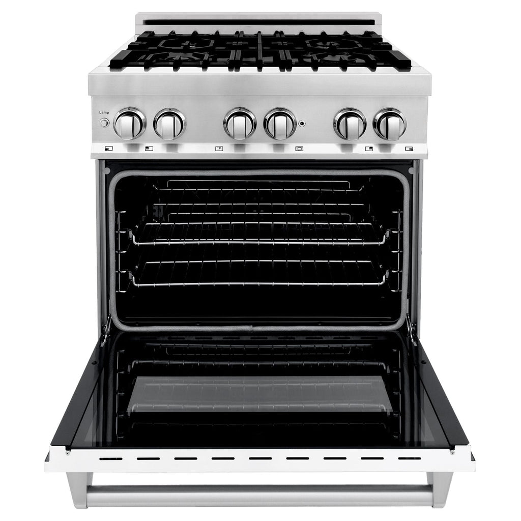 ZLINE 30-Inch Professional Gas Range with Electric Oven, Stainless Steel, White Matte Door (Model RA-WM-30)