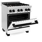 ZLINE Autograph 30 in. Dual Fuel Range 4.0 cu. ft. Gas Cooktop with Electric Convection Oven, White Matte Door and Black Matte Accents (RAZ-WM-30-MB)