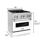 ZLINE 30-Inch Professional Gas Range with Electric Oven, Stainless Steel, White Matte Door (Model RA-WM-30)