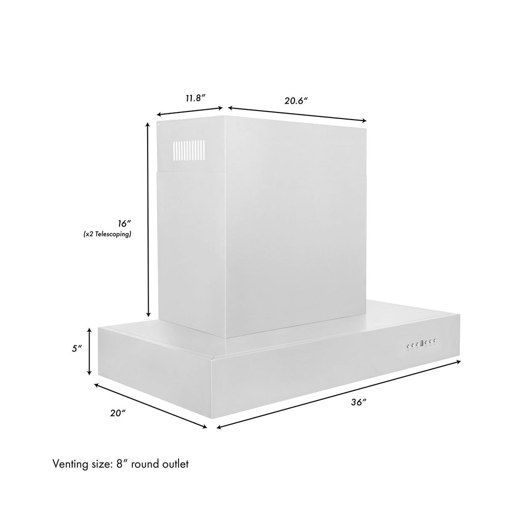 ZLINE 36 in. Wall Mount Range Hood 400 CFM Stainless Steel Ducted 4-Speed LED Lighting (KECOM-36)