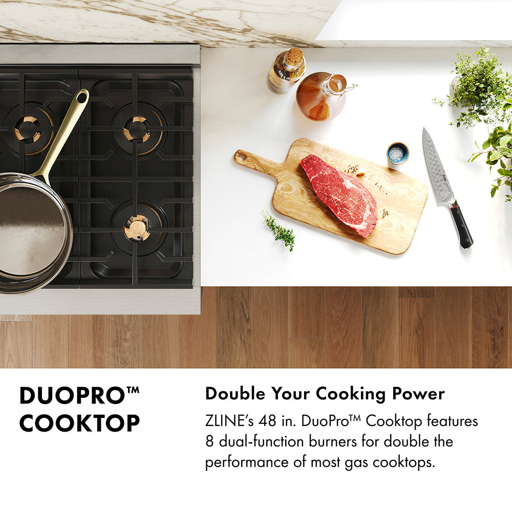 ZLINE 48 in. Dual Fuel Range 6.7 cu. ft. Paramount Series with 8 Burner DuoPro™ Cooktop, Dual Ovens, Black Stainless Steel & Champagne Bronze Accents (PSDRBZ-48-CB)